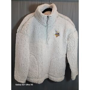 Womens LG Sherpa Minnesota Vikings NFL Sweater/Jacket/Pullover 3/4 Zip New W/tag